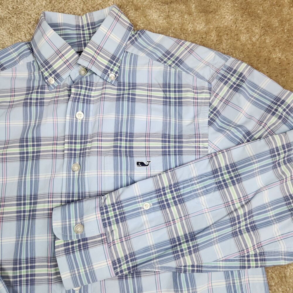 Vineyard Vines Button Down Shirt Mens XS Blue Plaid Classic Fit Tucker Shirt 929
